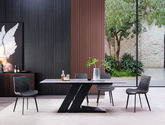 简意家具 长餐台 现代极简 进口岩板+玻璃复合台面+黑色A3碳素钢底架