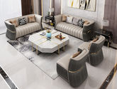 梵迪 1+2+3组合沙发 意式极简.轻奢 头层牛皮+进口桦木+仿皮+不锈钢镀铜