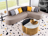 简意家具 弧形沙发 现代极简 优质科技皮+桉木实木刨枋+高密度海绵+黑色实木脚