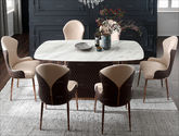 拾光园 1.4m餐桌 美式轻奢 大理石+优质环保皮+多层实木不锈钢玫瑰金