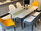 拾光园 轻奢 1.3m餐桌 大理石+不锈钢拉丝封釉镀钛金+实木框架