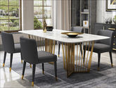 中花白大理石桌面 不锈钢钛金桌脚 现代轻奢1.4米长方形餐桌