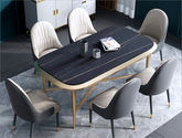 柏拉图 后现代.轻奢 1.5米餐桌 岩板+不锈钢拉丝封釉镀钛金