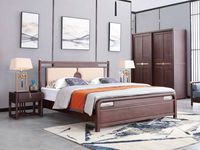 东方神韵 1.5米床 新中式 橡胶木+超纤皮