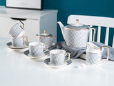 轻奢北欧11头千鸟格灰色陶瓷咖啡具套装