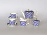 轻奢北欧11头千鸟格蓝色陶瓷咖啡具套装