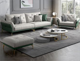 薇薇安 现代轻奢客厅小清新组合实木皮艺样板间奢华镀金沙发