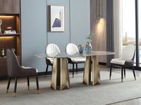 格具 1.3米餐桌 现代轻奢 不锈钢+多层实木 +大理石