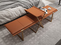 苏沐 床尾凳 新中式 不锈钢脚架 多层板内架 压纹皮软包 纳帕皮