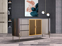 栖居 简奢 餐边柜 板木+钢架+玻璃+灯具+亮光岩板