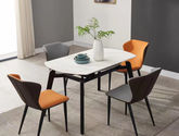 富牌家具 餐桌 意式极简 1、碳素钢框架黑砂工艺，2、11MM雪山白岩板面，3、可拉伸
