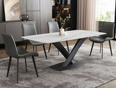 柏拉图 轻奢 1.4米餐桌 高颜值技术岩板桌面（马肚形/圆角直边）+碳素钢框架（磨砂烤漆工艺）