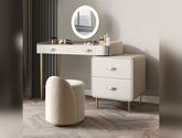 薇薇安 轻奢 0.8米双抽妆台+副柜+妆凳+妆镜 纳帕超纤皮+岩板+实木抽屉+不锈钢镀金架