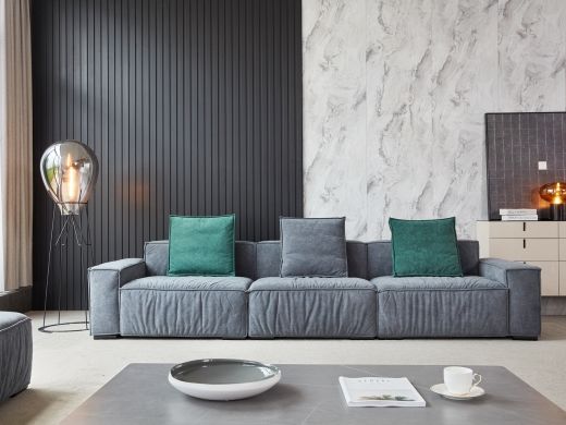 希奥 极简 全套绒布面+高密度座包海棉+羽绒拼包布衣 网红豆腐块3.19米沙发（4+脚踏）