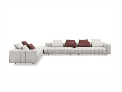 Milos米洛斯 极简 全真皮（A皮）高回弹海绵+羽绒+实木松木内架+不锈钢拉丝底架 皮艺4.7米沙发 (单扶三+单扶三+无扶三+脚踏A)