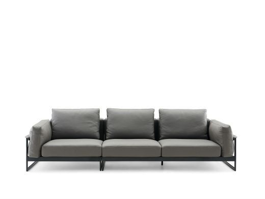 Milos米洛斯 极简 半真皮（A皮）+高回弹海绵+羽绒+实木松木内架+碳素钢金属烤漆框架 皮艺3.05米沙发 （单扶三+单扶单）