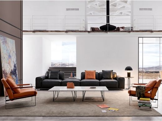 Milos米洛斯 极简 半真皮A皮+高回弹海绵+羽绒+实木松木内架+碳素钢金属烤漆脚 皮艺3.11米沙发 单扶手*2+无扶单