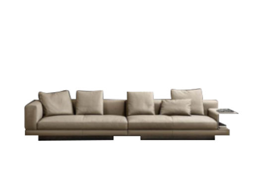 Milos米洛斯 极简 半真皮（A皮）+高回弹海绵+羽绒+实木松木内架+不锈钢拉丝脚 网红钢琴键 皮艺组合4米沙发