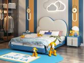 丁拉儿童软床 极简 生态硅胶皮+高回弹海绵+专利法国金不锈钢配件+进口实木+夹板+加宽10分钢木排骨架 蓝白色 1.5米皮床
