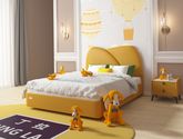 丁拉儿童软床 极简 生态硅胶皮+高回弹海绵+专利法国金不锈钢配件+进口实木+夹板+加宽10分钢木排骨架 黄色 1.5米皮床