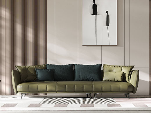 Minttu明途 极简 实木框架+高回弹海绵+扪真皮+仿皮+羊羔绒+五金脚 皮艺沙发 四人沙发双扶手2.82米沙发（含抱枕）