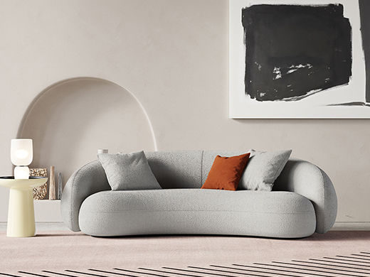 Minttu明途 极简 实木框架+高回弹海绵+羊羔绒+实木脚 网红豆荚直排三人位布艺弧形2.2米沙发（含抱枕）