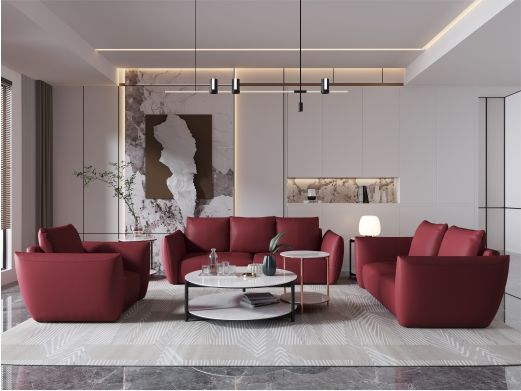 希奥 极简+纳帕平纹皮+40-45密度+五金脚 国潮红 皮艺(1+2+3)组合沙发