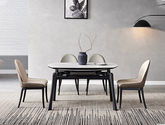 非凡工艺 现代简约 餐桌加粗实木脚+黑色 白金艺岩板面+实木腿 1.3米拉伸 伸缩 折叠 功能餐桌