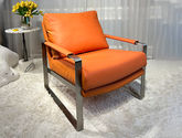缔造 极简 百礼图面料+仿真皮+高密度海绵+实木框架+碳素钢脚+填充羽绒 橙色 休闲椅