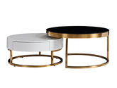 拜洛迪 轻奢 不锈钢+烤漆工艺+玻璃 黑色 0.8米大小组合茶几