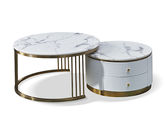 拜洛迪 轻奢 板木结合配拉丝钛金不锈钢 大理石面 白色 0.8米圆形组合茶几