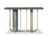 拜洛迪 轻奢 拉丝香槟金不锈钢+奢石岩板 绿色 1.38米玄关桌案几