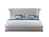 拜洛迪 轻奢 床头拉点设计+接触面头层牛皮+实木排骨架 米白色 1.8米床