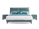 拜洛迪 现代简约 科技布面料+填充羽绒+靠背造型+三面齐边实木静音排骨架 蓝绿色 1.8米床