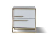 拜洛迪 轻奢 板木结合+白亮光油漆+五金拉丝香槟金不锈钢 亮光白 床头柜1个