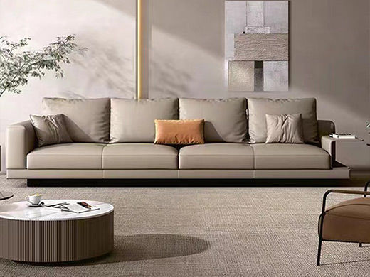 B系优选 极简 生态真皮+松木+高密度回弹海绵+羽绒+钛金铁皮脚 四人位 网红康纳利 2.75米沙发