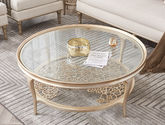艾美侈 美式 进口榉木+银箔+镂空金属层架+ 银箔金 1.17米圆形咖啡桌茶几