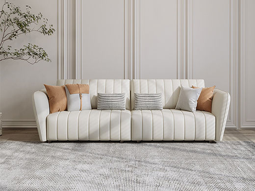 云端 奶油风 科技布+全实木内架+乳胶+高密度海棉米白色 三人位 网红钢琴键2.14米沙发