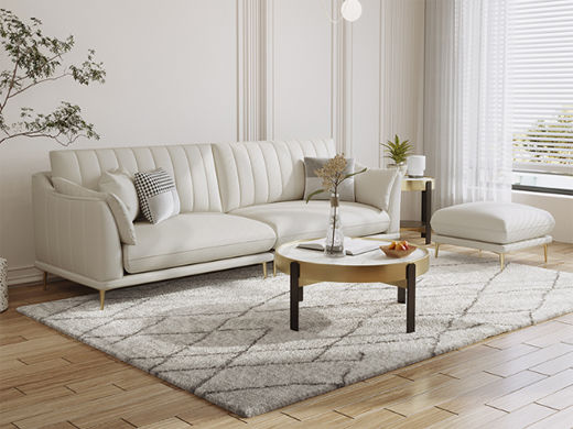 云端 奶油风 超纤皮+高密度海棉+乳胶+公仔棉+金色五金脚米白色 三人位 2.2米沙发