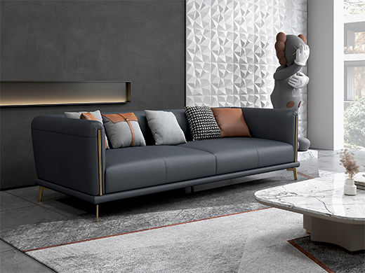 非凡工艺 现代简约 人体接触面优质超纤皮+其余位置仿皮 +抛光实木内架（桉木为主）+合成板材框架+坐包填充高密度纯海绵+15公分五金脚 深蓝 三人位 2.15米沙发