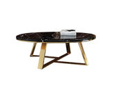 拜洛迪 轻奢 大理石面+拉丝钛金不锈钢 黑色 1.3米圆形组合大茶几