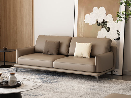 非凡工艺 现代简约 生态真皮+全实木内架+多层实木板+高回弹海绵+15分碳素钢五金脚 咖色 皮艺沙发 2.2米三位+脚踏坐凳