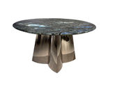 梵纳意简 极简 轻奢 电镀不锈钢+贴纸大理石+实木多层板 1.35米餐桌（含转盘）