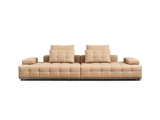 梵纳意简 极简 接触面头层牛皮+多层实木板+实木框架+高回弹海绵+不锈钢五金+羽绒 直排沙发 H028网红 极简劳伦斯3.36米沙发