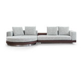 梵纳意简 极简 棉麻布+马鞍皮+多层实木板+实木框架+高回弹海绵+不锈钢五金+羽绒 右转角3.75米沙发 康纳利圆妃