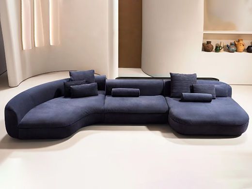 梵纳意简 极简 磨砂布+多层实木板+实木框架+高回弹海绵+碳素钢五金 弧形贵妃+ 无扶三+ 直排贵妃 A11 网红 极简弧形4.5米沙发