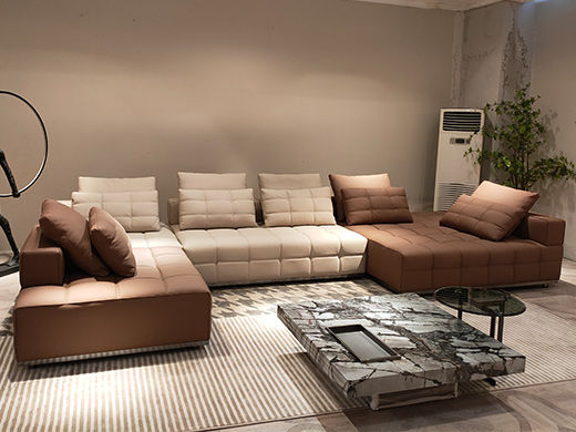 梵纳意简 极简 接触面头层牛皮+多层实木板+实木框架+高回弹海绵+不锈钢五金+羽绒 大贵妃+无扶三位+无扶单位*2 网红 极简劳伦斯沙发