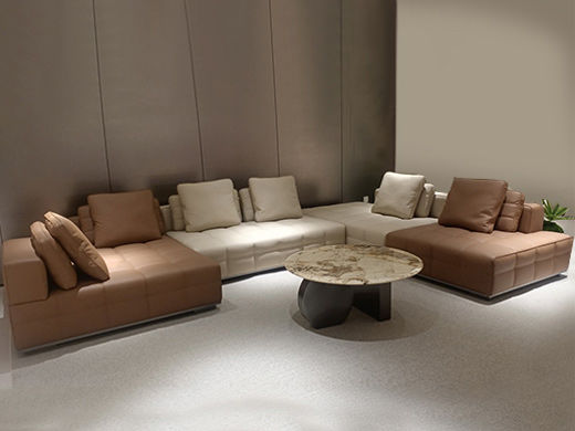 德卡图 现代简约 松木+多层板板，头层牛皮靠包羽绒填充 左方贵妃+无扶手三位+无扶手三位+无扶手单位1.75米沙发