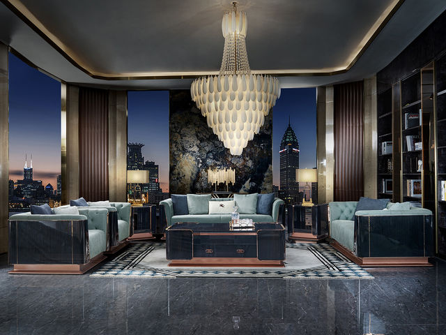 拉斐尔 轻奢 黑檀木纹木皮+多层实木板弯板+全实木内架+纳帕磨砂真皮 1+2+3 沙发