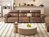 B系优选 极简 接触面头层牛皮+仿皮+多层实木板+实木内架+高回弹海绵+实木5分脚 棕咖色 直排四位 2.85米沙发